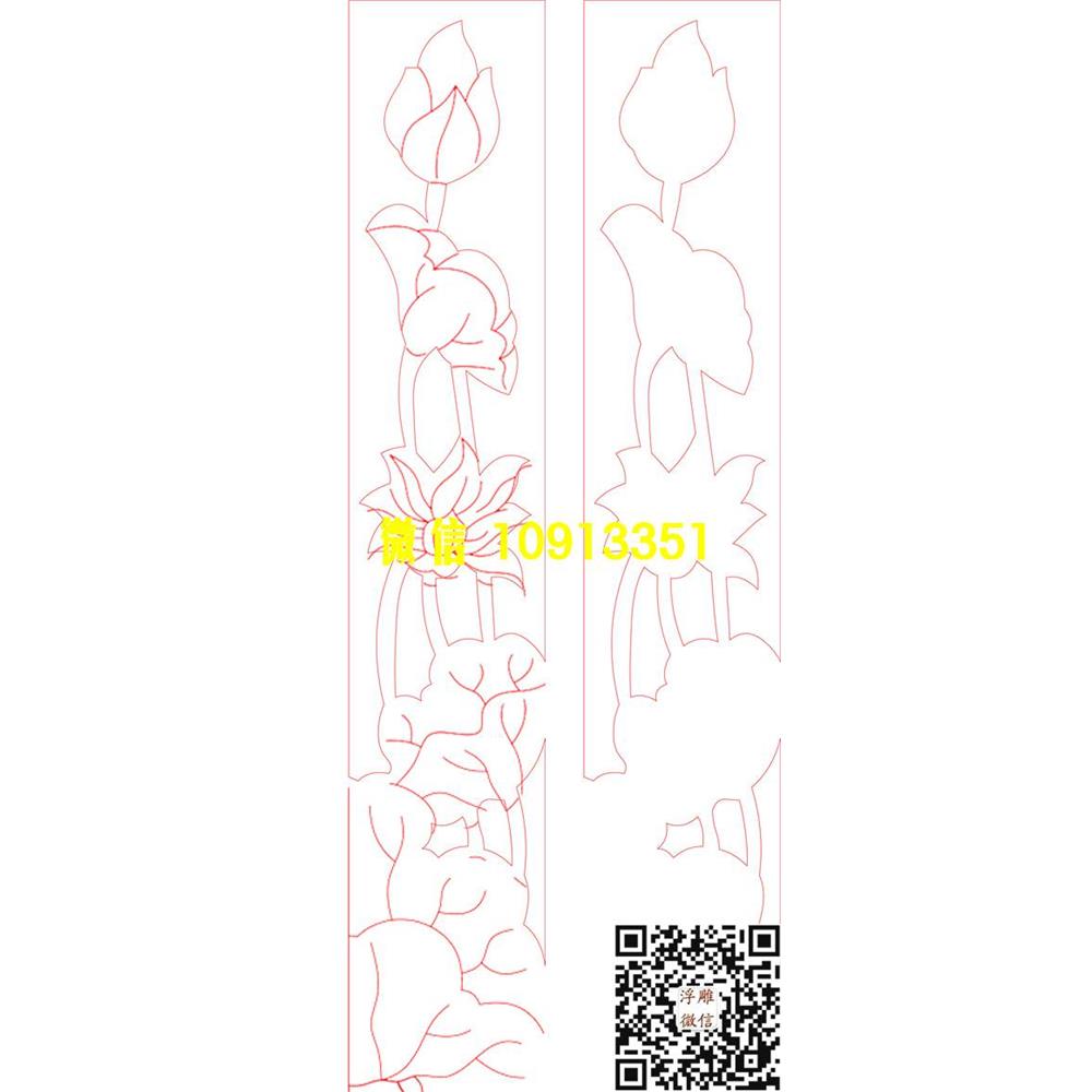 精雕图39荷花墓碑板精雕图线雕图线条图单线铣底图_电脑雕刻plt文泰矢量图精雕图浮雕图